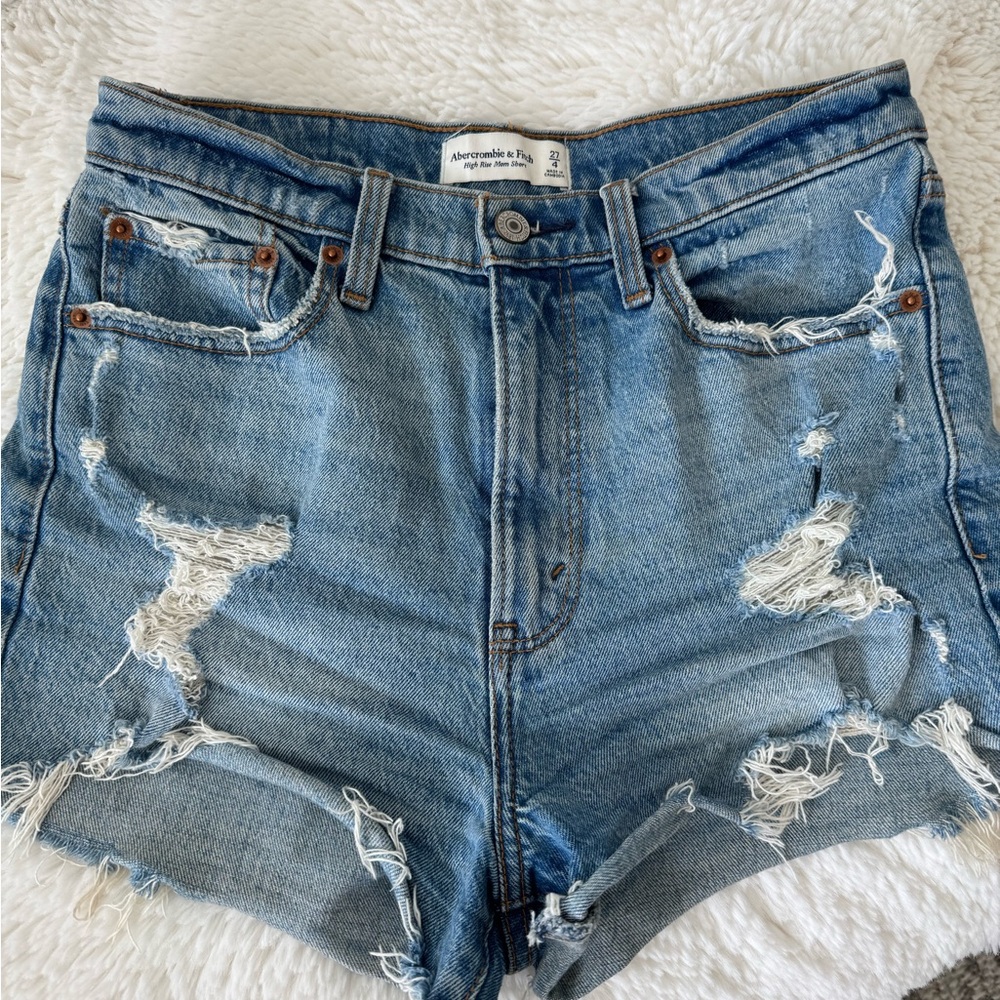 Abercrombie & Fitch Light Blue Ripped Jean Shorts